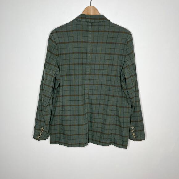 Sundance Long Sleeve Linen Blend Blazer Jacket Womens Medium Green Plaid Boho - Picture 7 of 10